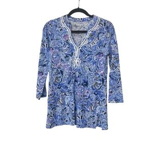 Lilly Pulitzer Women's Blue Floral Long Sleeve Tunic Size XS